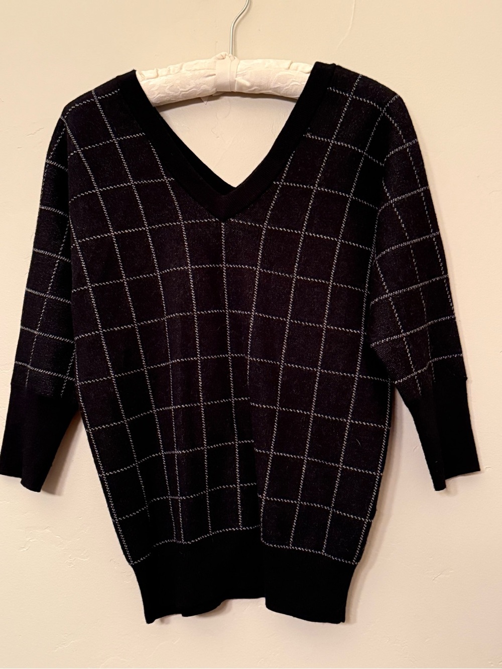 Banana Republic Merino Wool Windowpane Grid V-Neck Sweater
